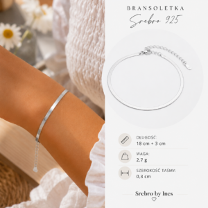 Lunessa – bransoletka srebrna 925 taśma 3 mm na białym ekspozytorze