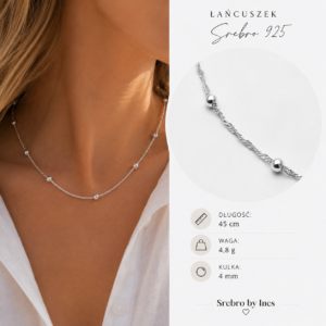 Celeste Silver – srebrny łańcuszek 925 z kuleczkami 4 mm