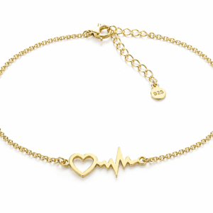 Heartbeat Gold – bransoletka pozłacane srebro 925 z sercem i linią życia