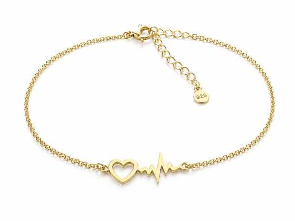 Heartbeat Gold – bransoletka pozłacane srebro 925 z sercem i linią życia