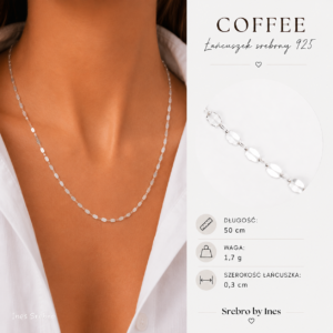 Coffee – łańcuszek srebrny 925 50 cm na modelce